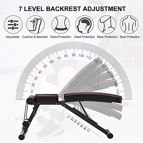 Banco de peso ajustable Bigzzia – 7 posiciones, capacidad de 300 libras, plegable plano/inclinado/declinación FID, perfecto para entrenamiento completo de cuerpo y gimnasio en casa Banco de peso ajustable Bigzzia – 7 posiciones, capacidad de 300 libras, plegable plano/inclinado/declinación FID, perfecto para entrenamiento completo de cuerpo y gimnasio en casa