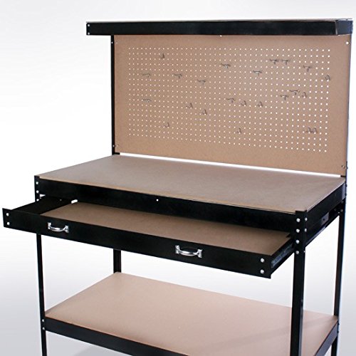 Banco de trabajo de metal con cajones de pared y de taller 120x60cm + 2 cajones y 2 estantes para herramientas Banco de trabajo de metal con cajones de pared y de taller 120x60cm + 2 cajones y 2 estantes para herramientas