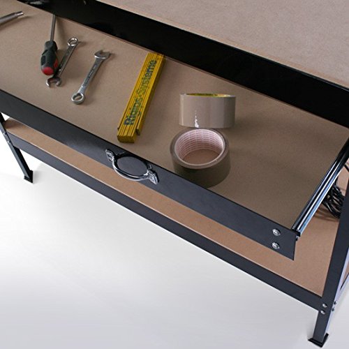 Banco de trabajo de metal con cajones de pared y de taller 120x60cm + 2 cajones y 2 estantes para herramientas Banco de trabajo de metal con cajones de pared y de taller 120x60cm + 2 cajones y 2 estantes para herramientas