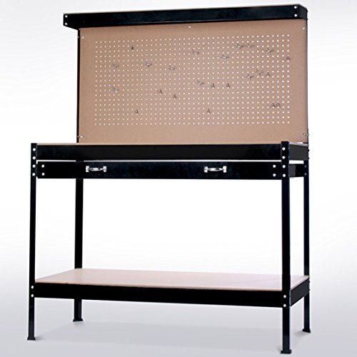 Banco de trabajo de metal con cajones de pared y de taller 120x60cm + 2 cajones y 2 estantes para herramientas Banco de trabajo de metal con cajones de pared y de taller 120x60cm + 2 cajones y 2 estantes para herramientas
