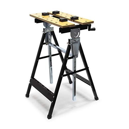 Banco de trabajo plegable 62,5x60,5x(84,5-115,5) cm con estante para herramientas ideal para talleres Banco de trabajo plegable 62,5x60,5x(84,5-115,5) cm con estante para herramientas ideal para talleres