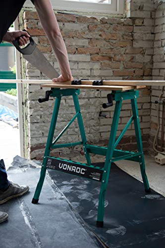 Banco de trabajo VONROC plegable con una capacidad de carga de hasta 150 kg – Provisto de un tablero de bambú