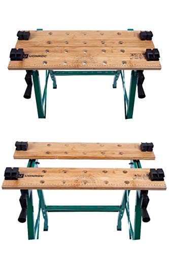 Banco de trabajo VONROC plegable con una capacidad de carga de hasta 150 kg – Provisto de un tablero de bambú Banco de trabajo VONROC plegable con una capacidad de carga de hasta 150 kg – Provisto de un tablero de bambú