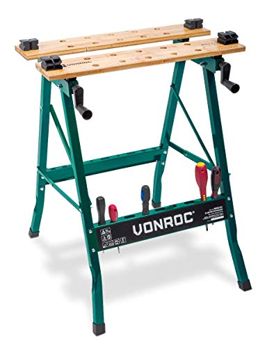 Banco de trabajo VONROC plegable con una capacidad de carga de hasta 150 kg – Provisto de un tablero de bambú Banco de trabajo VONROC plegable con una capacidad de carga de hasta 150 kg – Provisto de un tablero de bambú