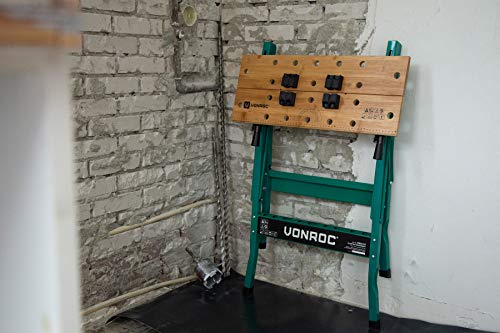 Banco de trabajo VONROC plegable con una capacidad de carga de hasta 150 kg – Provisto de un tablero de bambú Banco de trabajo VONROC plegable con una capacidad de carga de hasta 150 kg – Provisto de un tablero de bambú