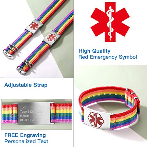 Banda Nylon Multicolores LGBT Homoxesual Gays Lesbianas Arco Iris Pulsera Personalizado con Cruz Médica Signo Mundial Socorro Emergencia Enfermedades Talla Grande L Banda Nylon Multicolores LGBT Homoxesual Gays Lesbianas Arco Iris Pulsera Personalizado con Cruz Médica Signo Mundial Socorro Emergencia Enfermedades Talla Grande L