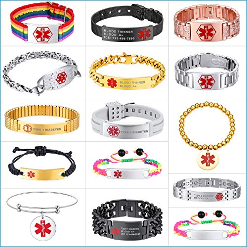 Banda Nylon Multicolores LGBT Homoxesual Gays Lesbianas Arco Iris Pulsera Personalizado con Cruz Médica Signo Mundial Socorro Emergencia Enfermedades Talla Grande L