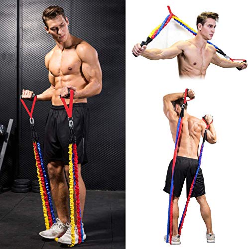 Bandas Elásticas de Fitness Bandas Ejercicio 5pcs Cuerdas Elásticas Gomas Entrenamiento Set de Banda de Resistencia Anclaje para Puerta, Correas de Tobillo, Entrenamiento en Suspensión para Ejercicios