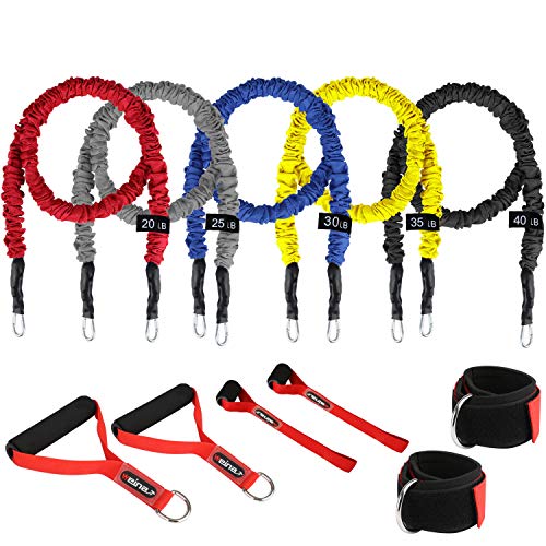 Bandas Elásticas de Fitness Bandas Ejercicio 5pcs Cuerdas Elásticas Gomas Entrenamiento Set de Banda de Resistencia Anclaje para Puerta, Correas de Tobillo, Entrenamiento en Suspensión para Ejercicios