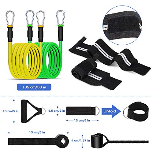 Bandas Elásticas de Resistencia con Muñequeras, 5 bandas extensoras, asas, anclajes para puerta y bolsa de transporte, para entrenamiento de fuerza, entrenamiento corporal, construcción muscular, yoga