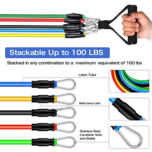 Bandas Elásticas de Resistencia con Muñequeras, 5 bandas extensoras, asas, anclajes para puerta y bolsa de transporte, para entrenamiento de fuerza, entrenamiento corporal, construcción muscular, yoga Bandas Elásticas de Resistencia con Muñequeras, 5 bandas extensoras, asas, anclajes para puerta y bolsa de transporte, para entrenamiento de fuerza, entrenamiento corporal, construcción muscular, yoga