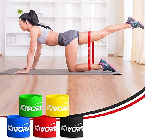 Bandas Elásticas Fitness Musculación, Kivorich Fit Bandas de Resistencia 5pcs Cintas Elásticas Fitness Musculación 5 Niveles(10-45lbs) para mujeres y hombres, para Yoga, Pilates, Gimnasia