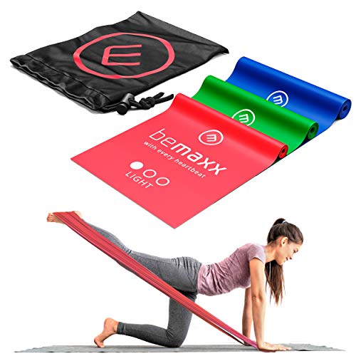 Bandas Elásticas Set de 3 Resistencias / Cintas Extra Largas 2m + eBook Guía de Ejercicios | Mini Fitness Bands Kit | Látex Natural Gomas Crossfit Gimnasia Pilates Glúteos Boxeo Rehabilitacion