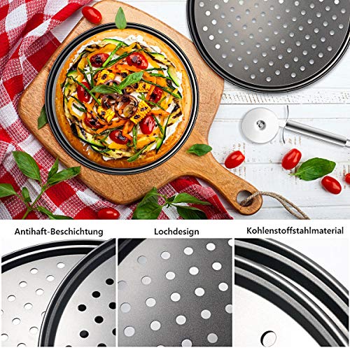 Bandejas Pizza Juego de 3,Acero al Carbono Bandejas para Pizza Horno Redondas Antiadherentes de 12 Pulgadas,Molde para Pizza con Agujeros-Cortador de Pizza-Adecuado para Fiestas Familiares de Cocina Bandejas Pizza Juego de 3,Acero al Carbono Bandejas para Pizza Horno Redondas Antiadherentes de 12 Pulgadas,Molde para Pizza con Agujeros-Cortador de Pizza-Adecuado para Fiestas Familiares de Cocina