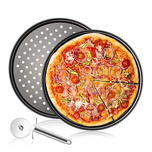 Bandejas Pizza Juego de 3,Acero al Carbono Bandejas para Pizza Horno Redondas Antiadherentes de 12 Pulgadas,Molde para Pizza con Agujeros-Cortador de Pizza-Adecuado para Fiestas Familiares de Cocina Bandejas Pizza Juego de 3,Acero al Carbono Bandejas para Pizza Horno Redondas Antiadherentes de 12 Pulgadas,Molde para Pizza con Agujeros-Cortador de Pizza-Adecuado para Fiestas Familiares de Cocina