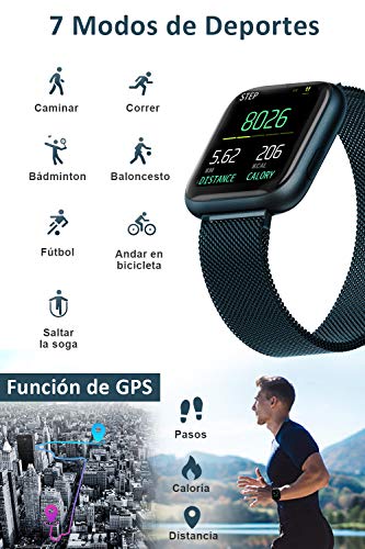 BANLVS Smartwatch, 1.4 Inch Reloj Inteligente IP67 con Pulsómetro Presión Arterial, Monitor de Sueño Podómetro Contador de Caloría, Smartwatch Reloj Inteligente Deporte para Hombre Mujer