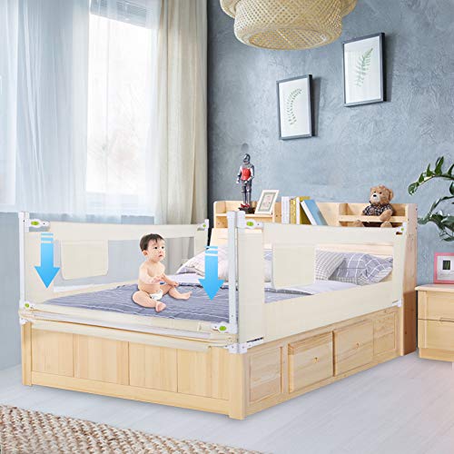 Barandilla de Cama Anti-Caída Infantil Plegable Seguro Riel de Cama para Niños Bebé Blanco (180cm x 68 cm)