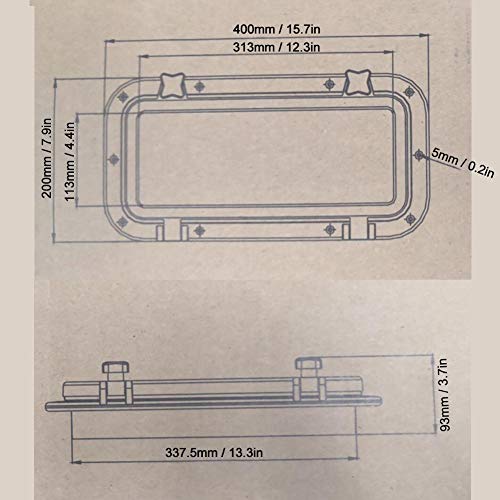 Barco Yate Rectángulo Apertura Portillo Portillo, 400x200 Ojo de buey rectangular Portillo Ventana Agujero de puerto Vidrio para Marine Boat Yacht