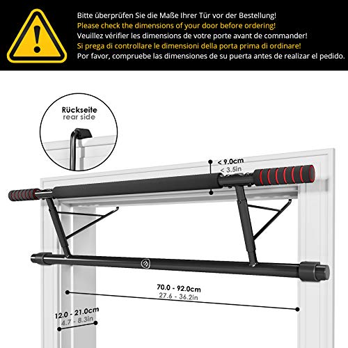 Barra de dominadas para marco de la puerta sin tornillos / taladro + guía de entrenamiento - Barra de tracción profesional con empuñaduras acolchadas - Extra ancha para fijación en puertas en casa