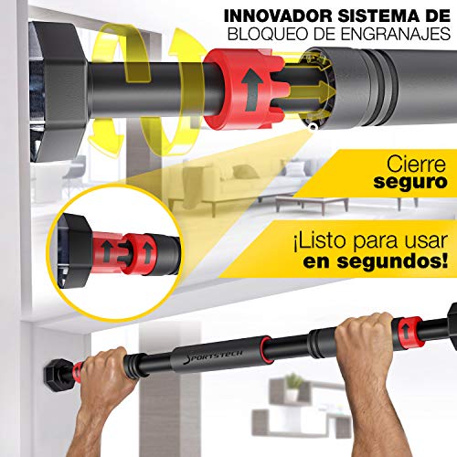 Barra Dominadas con Función Innovadora de Fijación | Segura y rápida - Barra de Dominadas sin Tornillos para el Marco de la Puerta | Barra para casa ajustable hasta 90 cm | KS260/KS270 incl. eBook