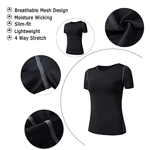 Barrageon Camiseta de Compresión Mangas Cortas Running para Mujer Baselayer Top Secado Rápido Fit para Deportes Ejercicio Gimnasio Entrenamiento Cruzado Correr Yoga Jogging Negro-M Barrageon Camiseta de Compresión Mangas Cortas Running para Mujer Baselayer Top Secado Rápido Fit para Deportes Ejercicio Gimnasio Entrenamiento Cruzado Correr Yoga Jogging Negro-M
