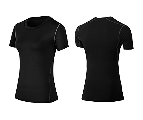 Barrageon Camiseta de Compresión Mangas Cortas Running para Mujer Baselayer Top Secado Rápido Fit para Deportes Ejercicio Gimnasio Entrenamiento Cruzado Correr Yoga Jogging Negro-M