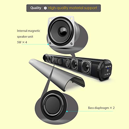 Barras de Sonido para TV, Bluetooth 5.0, Profesional Sonido Envolvente Altavoz para TV/Home Cinema, Apoyo HDMI/Coaxial/AUX/óptico/USB, Compatible para TV, Moviles, Tableta,Montable en la Pared (56CM)