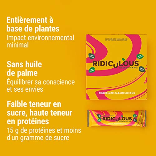 Barrita Proteica Vegana Ridiculous | 100% A Base de Plantas | Sin Aceite de Palma | 15g Proteína y Baja en Azúcar | THE PROTEIN WORKS | Chocolate Caramelicioso | Caja de 9 Barrita Proteica Vegana Ridiculous | 100% A Base de Plantas | Sin Aceite de Palma | 15g Proteína y Baja en Azúcar | THE PROTEIN WORKS | Chocolate Caramelicioso | Caja de 9