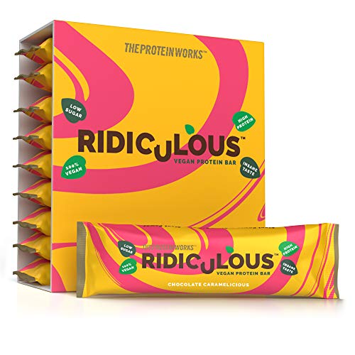 Barrita Proteica Vegana Ridiculous | 100% A Base de Plantas | Sin Aceite de Palma | 15g Proteína y Baja en Azúcar | THE PROTEIN WORKS | Chocolate Caramelicioso | Caja de 9 Barrita Proteica Vegana Ridiculous | 100% A Base de Plantas | Sin Aceite de Palma | 15g Proteína y Baja en Azúcar | THE PROTEIN WORKS | Chocolate Caramelicioso | Caja de 9