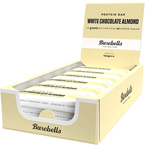 Barritas de proteínas Barebells White Chocolate Almond 12 x 55g, rica en proteínas, baja en carbohidratos y en azúcar, 20g proteína por barrita