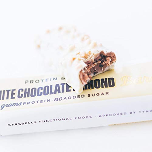 Barritas de proteínas Barebells White Chocolate Almond 12 x 55g, rica en proteínas, baja en carbohidratos y en azúcar, 20g proteína por barrita