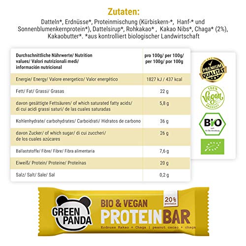 Barritas proteicas veganas sin azúcar con mas del 20% de proteínas vegetales (proteínas de semillas de calabaza, cáñamo y semillas de girasol), barritas proteicas 12 x 30g de Green Panda (3 sabores)