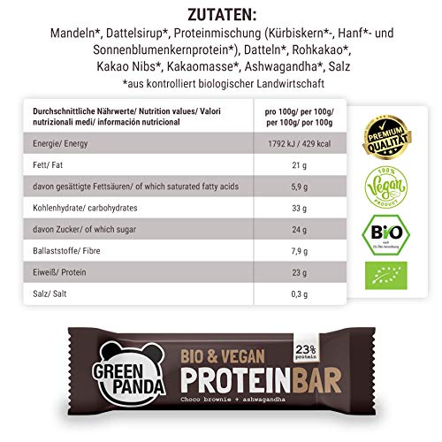 Barritas proteicas veganas sin azúcar con mas del 20% de proteínas vegetales (proteínas de semillas de calabaza, cáñamo y semillas de girasol), barritas proteicas 12 x 30g de Green Panda (3 sabores)