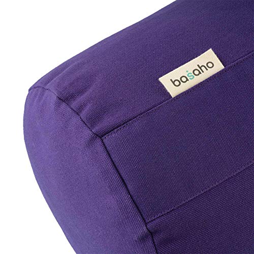 basaho Bolster Yoga | Algodón Orgánico (Certificación Gots) | Cáscara de Trigo Sarraceno | Funda Extraíble Lavable (Azul Empolvado)