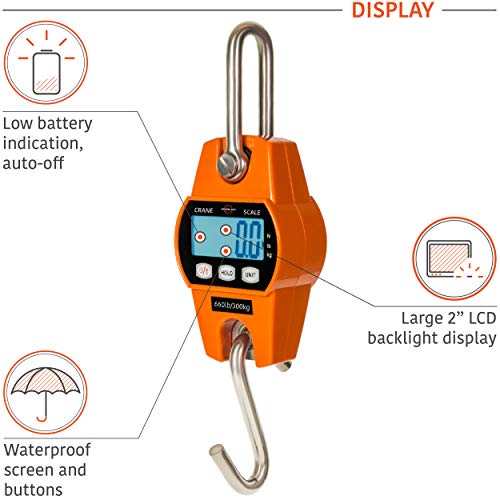 Báscula colgante 300Kg para granja, caza, peso de arco con sensor de precisión (estuche digital profesional y liviano)