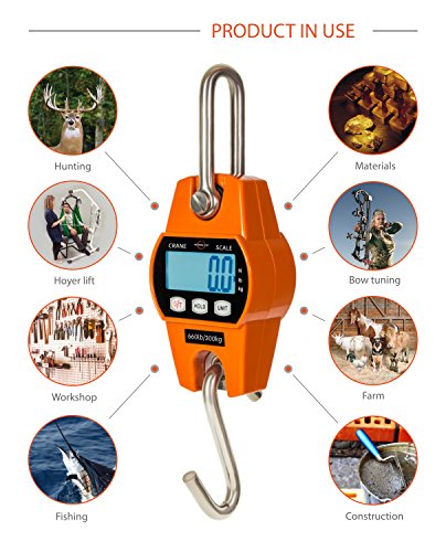 Báscula colgante 300Kg para granja, caza, peso de arco con sensor de precisión (estuche digital profesional y liviano)