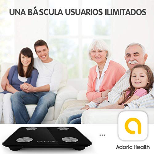 Báscula de Baño Inteligente Bluetooth Báscula Digital con IMC de Alta Precisión, Monitores de Peso Corporal Maximo 180kg Para Adroid o Iphone