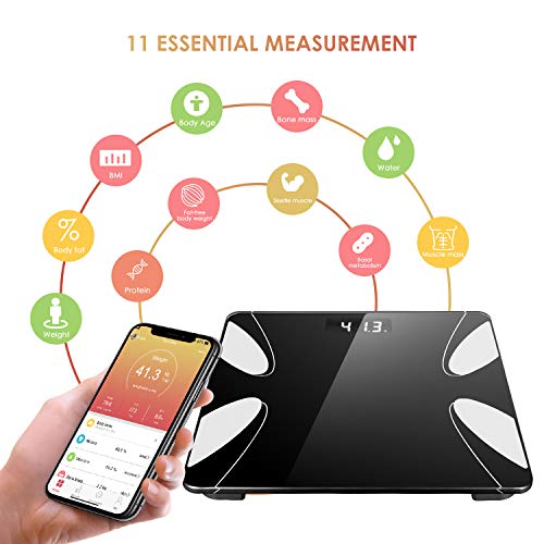 Báscula de Baño Inteligente Digital de Alta Medición Precisa, Bascula Grasa Corporal, Balanza Digital Baño con Bluetooth por iOS y Android App, Análisis Corporal de13 Funciones, 180 kg / 400 lb/30st. Báscula de Baño Inteligente Digital de Alta Medición Precisa, Bascula Grasa Corporal, Balanza Digital Baño con Bluetooth por iOS y Android App, Análisis Corporal de13 Funciones, 180 kg / 400 lb/30st.