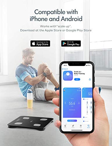 Báscula Grasa Corporal, Roffie Báscula de Baño Digital Báscula de Peso Inteligente con Indice de Grasa Corporal, Wireless Monitores de Composición Corporal Analizar 23 Funciones con APP Negro