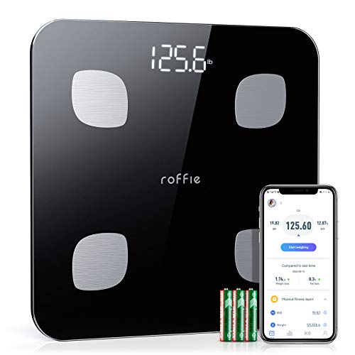 Báscula Grasa Corporal, Roffie Báscula de Baño Digital Báscula de Peso Inteligente con Indice de Grasa Corporal, Wireless Monitores de Composición Corporal Analizar 23 Funciones con APP Negro Báscula Grasa Corporal, Roffie Báscula de Baño Digital Báscula de Peso Inteligente con Indice de Grasa Corporal, Wireless Monitores de Composición Corporal Analizar 23 Funciones con APP Negro