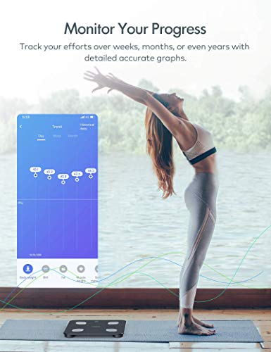 Báscula Grasa Corporal, Roffie Báscula de Baño Digital Báscula de Peso Inteligente con Indice de Grasa Corporal, Wireless Monitores de Composición Corporal Analizar 23 Funciones con APP Negro