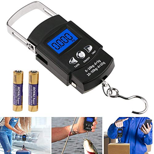 Básculas de equipaje Buluri escala de pesca de viaje portátil 110Ib / 50 kg pantalla LCD Báscula de gancho para colgar electrónica digital con 1M regla de cinta de medición Básculas de equipaje Buluri escala de pesca de viaje portátil 110Ib / 50 kg pantalla LCD Báscula de gancho para colgar electrónica digital con 1M regla de cinta de medición