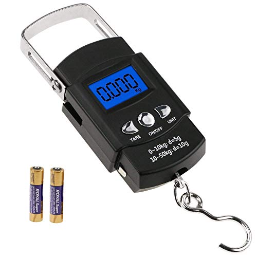 Básculas de equipaje Buluri escala de pesca de viaje portátil 110Ib / 50 kg pantalla LCD Báscula de gancho para colgar electrónica digital con 1M regla de cinta de medición Básculas de equipaje Buluri escala de pesca de viaje portátil 110Ib / 50 kg pantalla LCD Báscula de gancho para colgar electrónica digital con 1M regla de cinta de medición