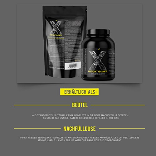 baseXnutrition, WEIGHT GAINER, la base para el aumento de peso óptimo, la masa muscular y la construcción de músculo, 1000g bolsa vainilla