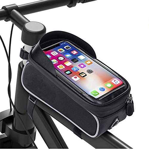 Bastidor de la bicicleta bolsa impermeable estupendo bolso de la bicicleta de gran capacidad Eva resistente a la presión de la pantalla táctil de TPU bolsa de manillar, con sol visera y cubierta de la