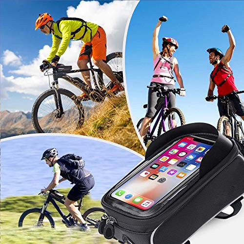 Bastidor de la bicicleta bolsa impermeable estupendo bolso de la bicicleta de gran capacidad Eva resistente a la presión de la pantalla táctil de TPU bolsa de manillar, con sol visera y cubierta de la