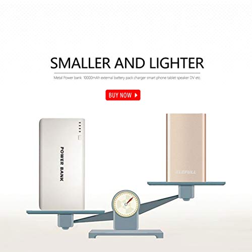 Batería Externa 10000mAh con Linterna 2 Puertos USB Banco de Energía Portátil Rápido con Carcasa Metálica y Aspecto Elegante para Teléfonos Móviles Tabletas y Otras Electrónicas (10000mAh Oro)