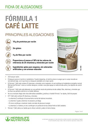 Batido Fórmula 1 Herbalife sustitutivo de comidas bajo en calorías. Rico en proteínas, vitaminas y minerales. Efecto saciante. Sabor Cafe Latte 550 g Batido Fórmula 1 Herbalife sustitutivo de comidas bajo en calorías. Rico en proteínas, vitaminas y minerales. Efecto saciante. Sabor Cafe Latte 550 g