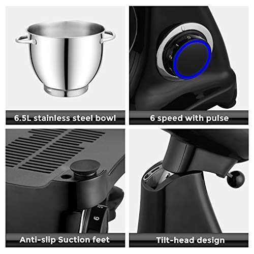 Batidora Amasadora, PHISINIC Amasadora de Pan Repostería, 1800 W 6.5 L Robot de Cocina Multifunción, Potente y Silencioso, Cuerpo Metálico, 6 Velocidades, Amasador, Batidor y Varillas, Color Negro Batidora Amasadora, PHISINIC Amasadora de Pan Repostería, 1800 W 6.5 L Robot de Cocina Multifunción, Potente y Silencioso, Cuerpo Metálico, 6 Velocidades, Amasador, Batidor y Varillas, Color Negro
