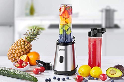 Batidora de Individual Licuadora de Batidos para Frutas y Verduras, Mini Licuadora para Batidos y Smoothies con 2 600ml Botellas sin BPA, Cuchillas Recubiertas de Titanio, 300W, Decen